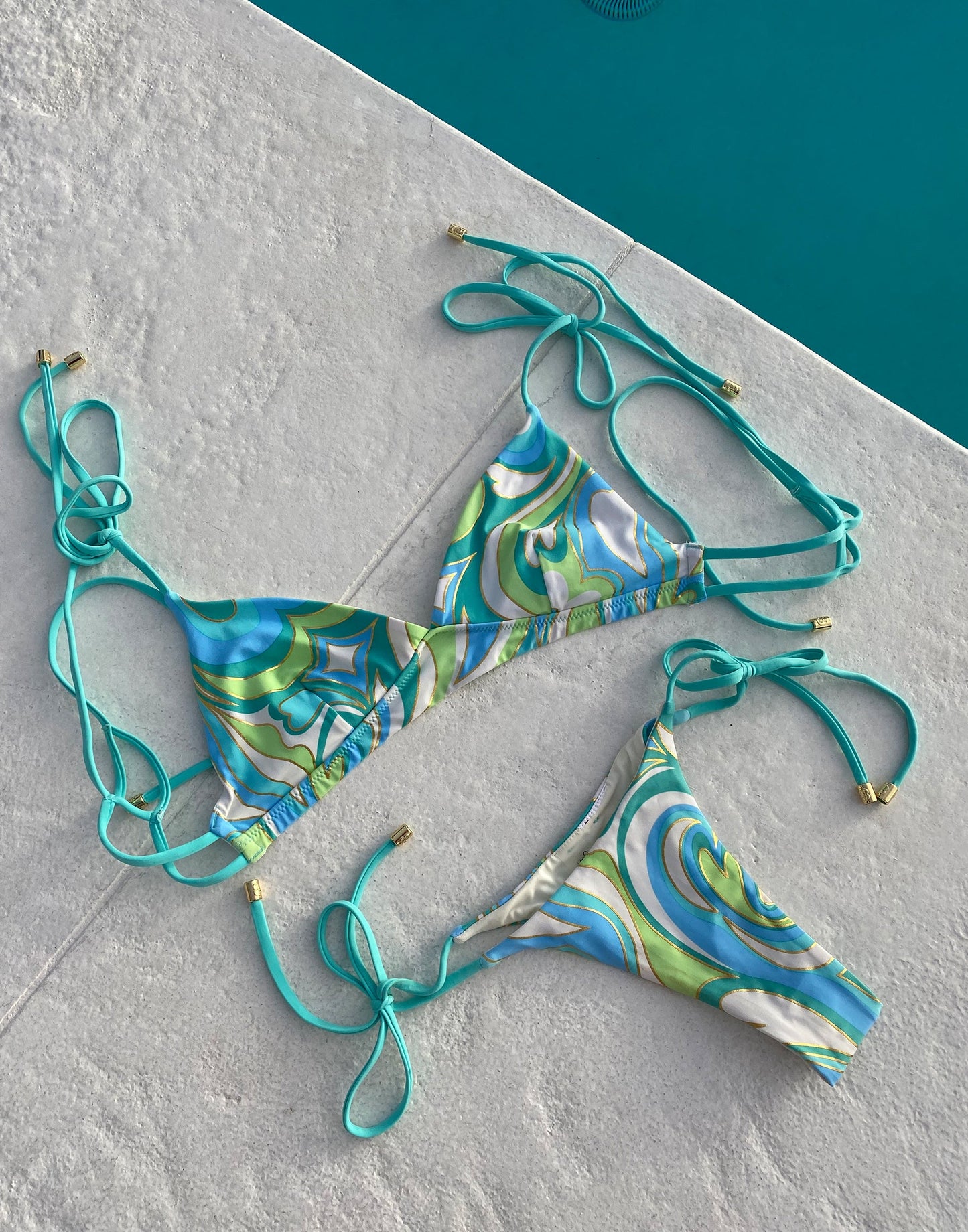 Amelia Tie Side Thong Bottom - Ocean